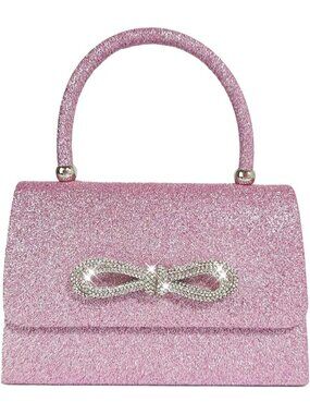 〽️ Women's Pink Sparkly Bow Clutch Purse Rhinestone Glitter Evening Bag